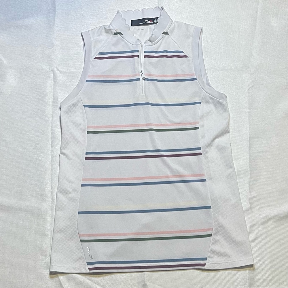 RLX Ralph Lauren Woman’s White Golf Polo with Multicolor Stripes